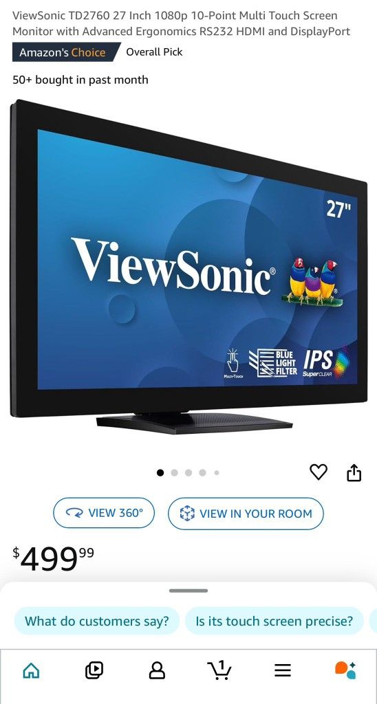 BRAND NEW ! ViewSonic TD2760 27 Inch 1080p 10-Point Multi Touch Screen Monitor with Advanced Ergonomics RS232 HDMI and DisplayPort