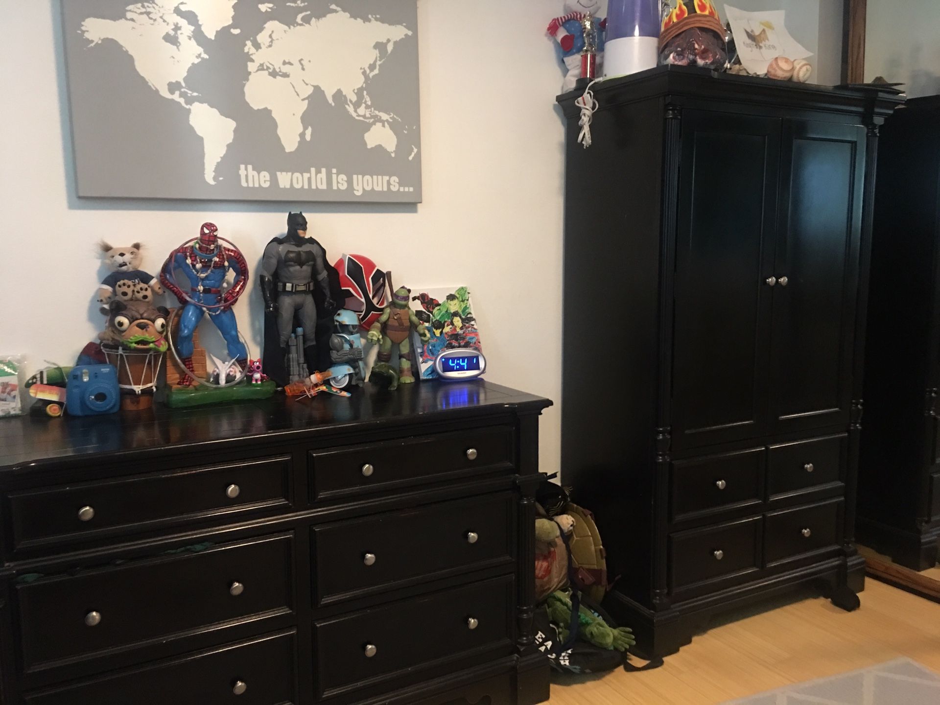 Black dresser and armoire