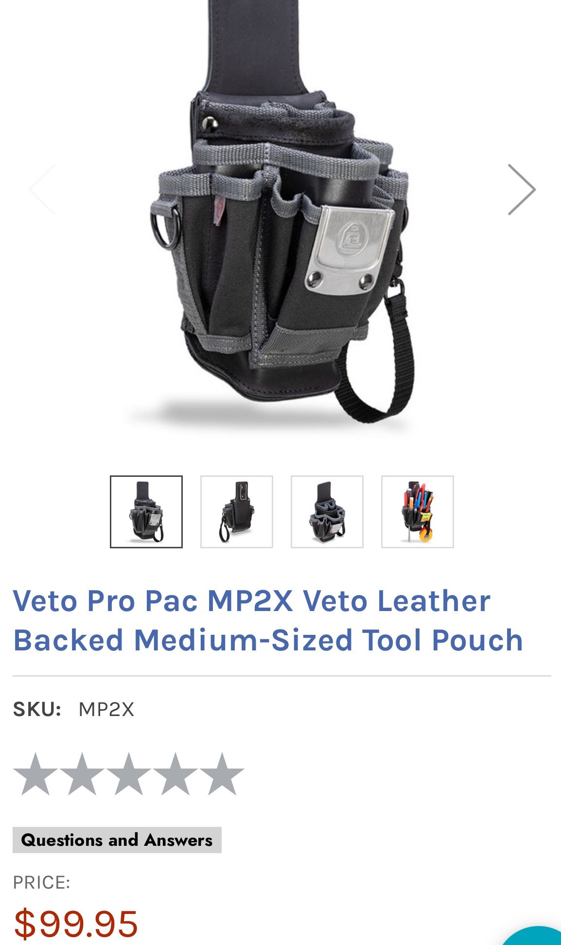 Veto Pro Pac MP2X Veto Leather Backed Medium-Sized Tool Pouch