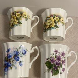 Vintage Royal Grafton floral Coffee Mug Tea Cup Gold SET of 4 England bone china