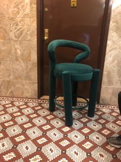 Green velvet barstool height chair
