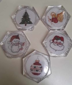 NEW 5 piece lot drink coasters counted cross stitch Christmas kits $10 FIRM