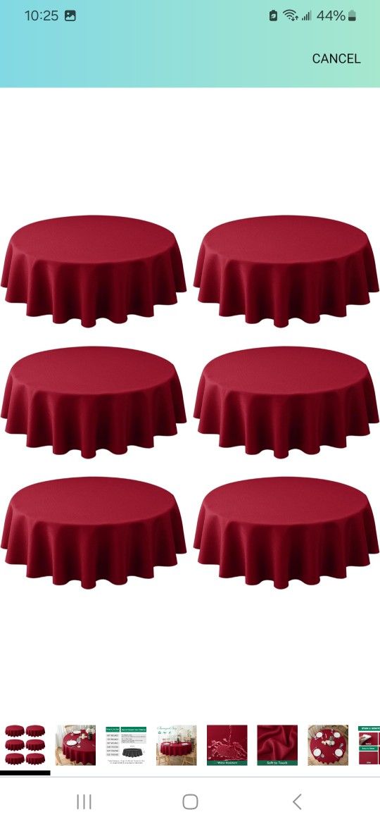 Round Red Tablecloths 6 Pack 60" $25