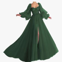 Puffy Sleeve Tulle Prom Dresses with Slit 2024 Long Sweetheart Ball Gown Formal Dresses for Women Evening Party