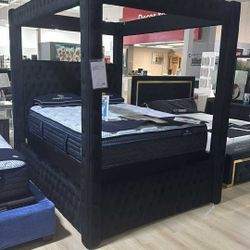 AP🎉Black Queen Canopy Bed// Financing & Delivery 