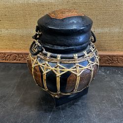 Early 20th Century Burmese Rattan Wrapped Rice Basket