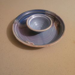 Blue Ceramic Chip And Dip