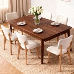 Set of 6 Mid-Century Modern Upholstered Wooden Dining Chairs, 300 lbs