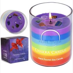 Brand New Rainbow Candle 14 oz- Chakra Crystal Candle - Crystals and Healing Stones Chakra Candle - Healing Candles with Crystals Inside - Spiritual 