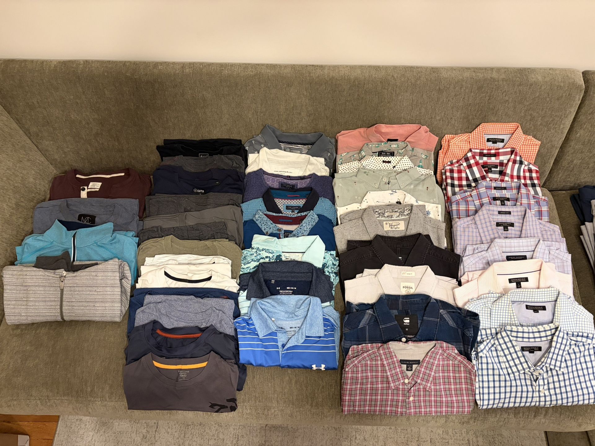Men’s Clothing Lot - 60+ Items - Premium Brands Like Rhone, BR, Lulu, Ted Baker, and more!