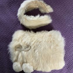 White Child’s Rabbit Fur Muff And Headband