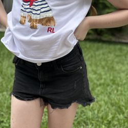 Girl's H&M Cut Off Black  Denim Jeans Shorts Size 8 Adjustable Waist Distressed