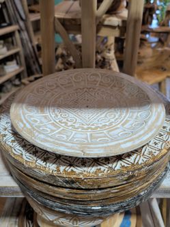 Hand-Carved Wooden Decorative Plate