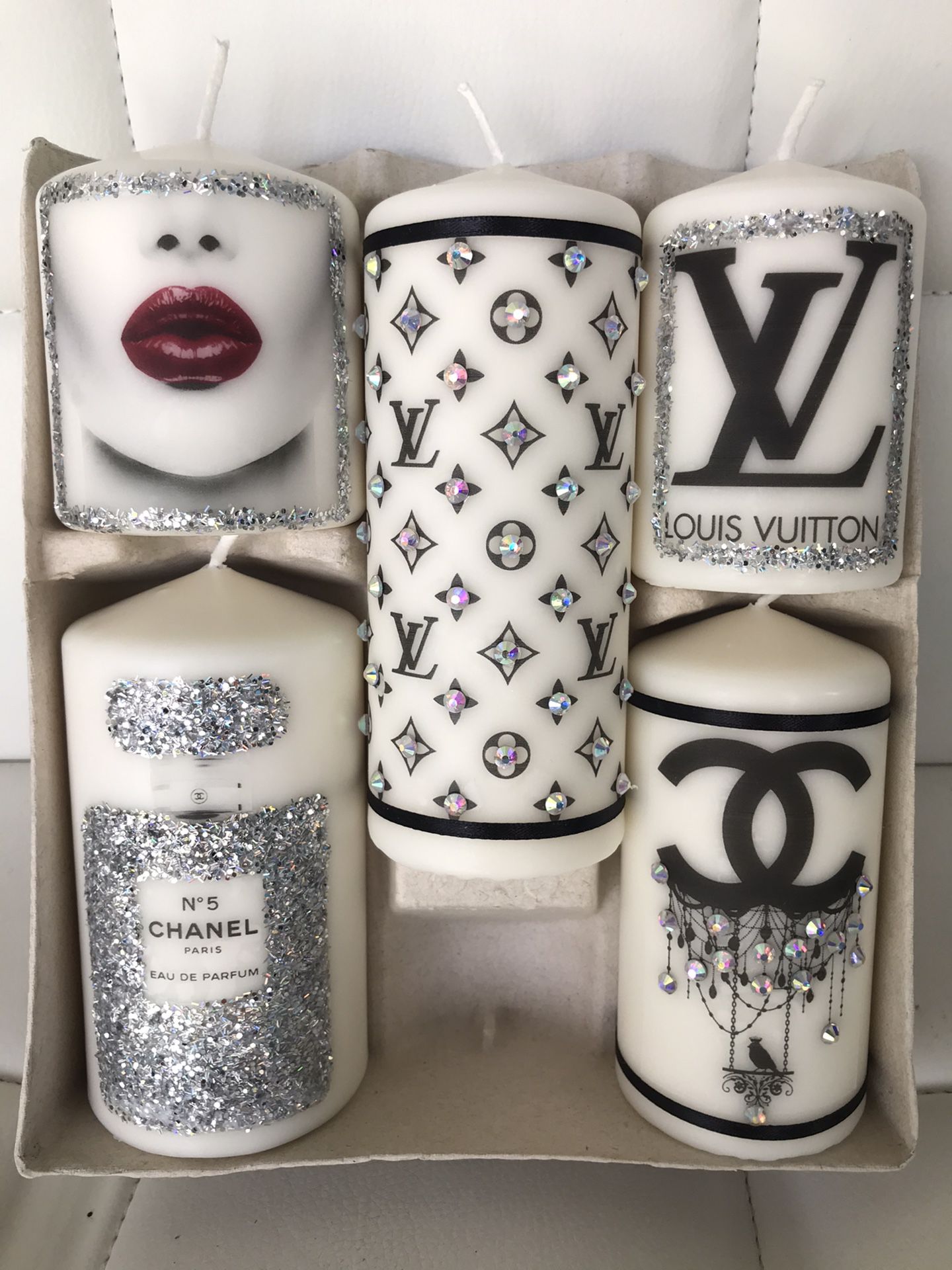 FASHION Homemade decorated custom unscented pillar candles set woman gift