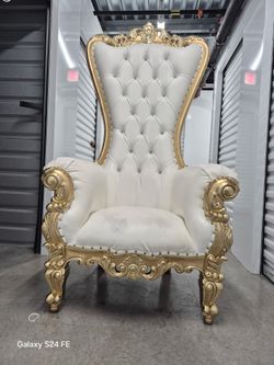 2 White & Gold Throne Chairs