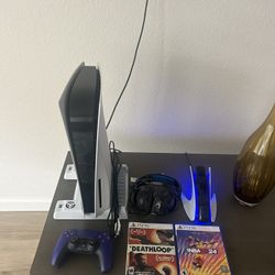 Sony Ps5 With Games Headset And Charger 