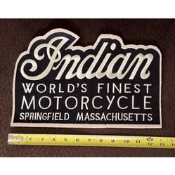 Indian World’s Finest Motorcycle Springfield MA Patch 13” x 9” Biker Jacket Vintage RARE 