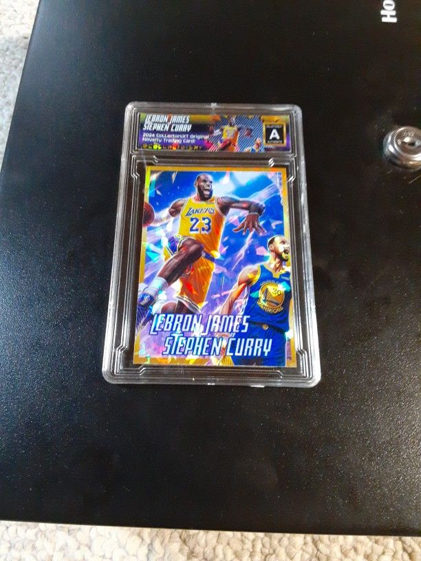 LeBron James / Stephen Curry 2024 Slab Gold Cracked Ice REFRACTOR Original Art Novelty Card