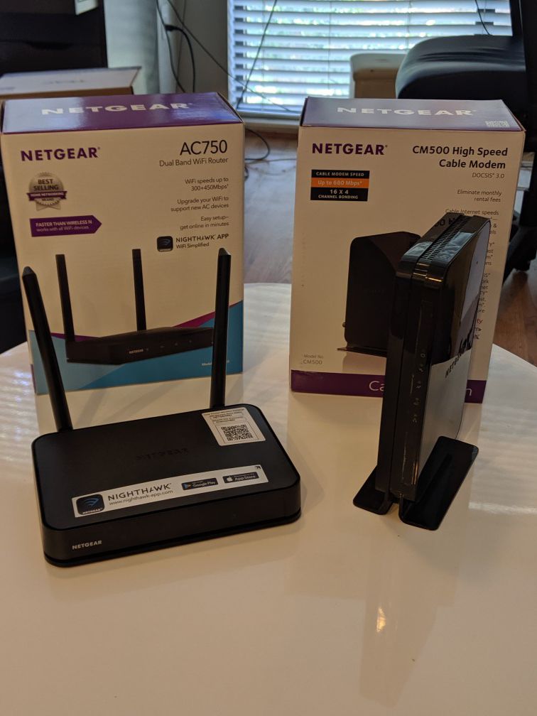 Netgear cm500 modem and ac750 router