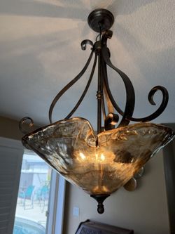 Italian Glass Chandelier With Three Pen Lights