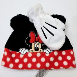 DisneyParks Minnie Mouse Cap and Mittens Set For Toddler NWT
