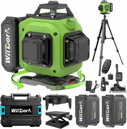 16-Line Green Laser Level – 4x360° Self-Leveling Laser with Tripod, Remote, Batteries & Hard Case