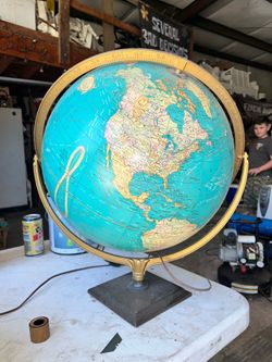 Vintage Cram's Political Terrestrial Illuminated Light-Up Globe on Mahogany Base