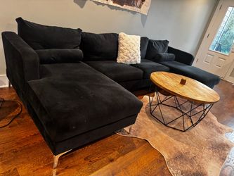Dark Blue Velvet Sectional Sofa with Chaise