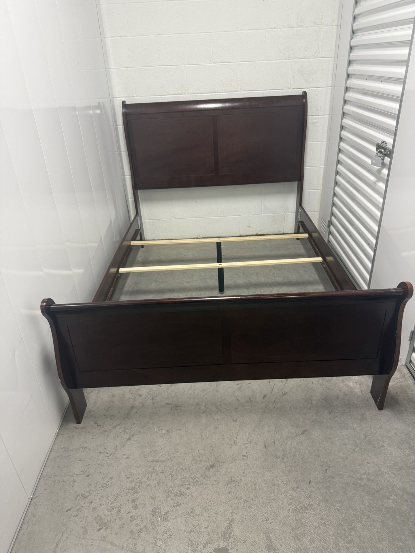 Queen Sleigh Bed Frame - Solid Wood, Dark Finish