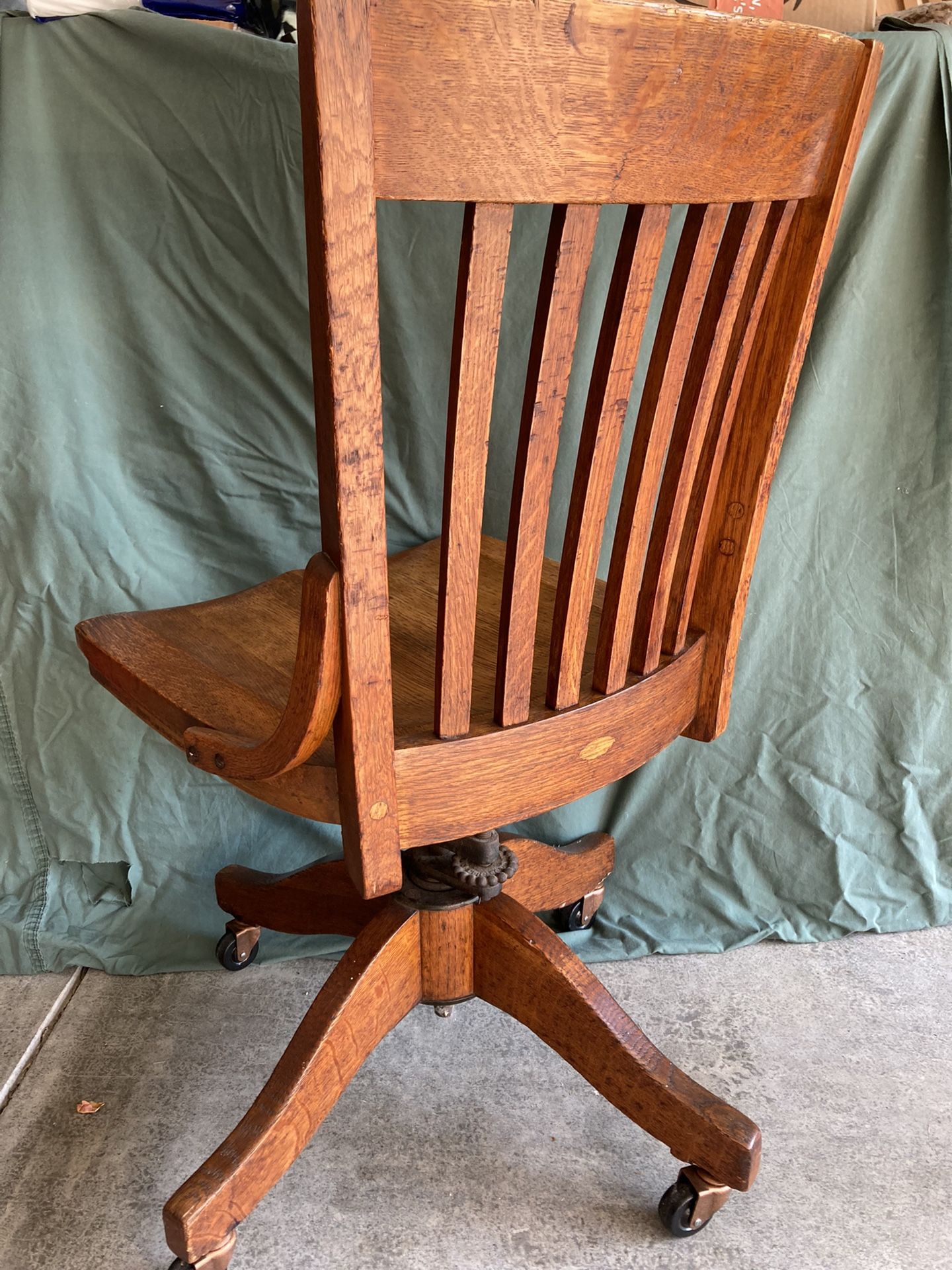 Antique Solid Oak Office Chair with new casters