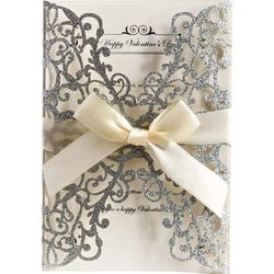 
AdasBridal 50Pcs Glitter Floral Laser Cut Wedding Invitation Cards with Envelope Blank Inner Sheet and Ribbon for Wedding Engagement Bridal Shower Pa