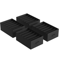 Set of 4 Large Size Wardrobe Clothes Organizers, 6-Compartment Foldable Drawer Organizers with Handles, 16.5 x 11.8 x 6.7 Inches, for Pants, Sweaters,