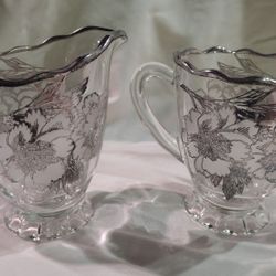 Viking Glass Silver City Flanders Poppy Silver Overlay Sugar And Creamer