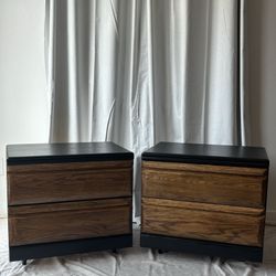 Mid Century Modern Two Tone Solid Oak Nightstands – Set of 2 