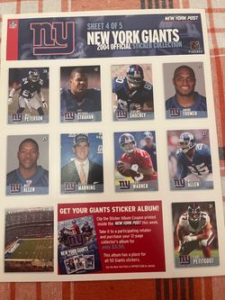 NY Giants 2004 Official Sticker Collection Sheet 4 of 5