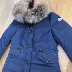 Moncler Bomber Jacket Navy with Fur Collar