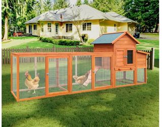 New in box. 122＂Large Wooden Chicken Coop,Outdoor Hen House with Nesting Box ,Wire Fence Poultry Cage