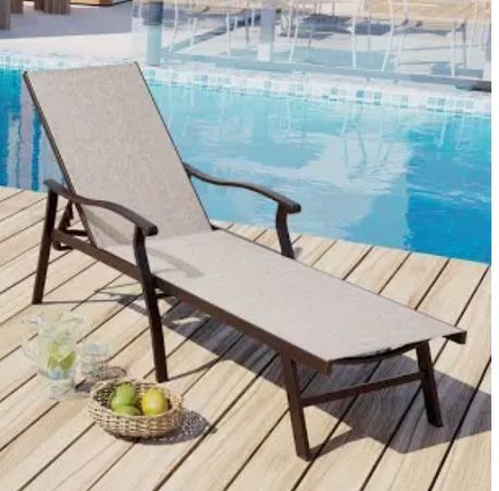 Adjustable Pool Chaise Lounge Chair with Brown All weather Aluminum Frame “NEW”