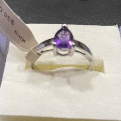 Amethyst Teardrop 925 Sterling Silver Ring Size 9