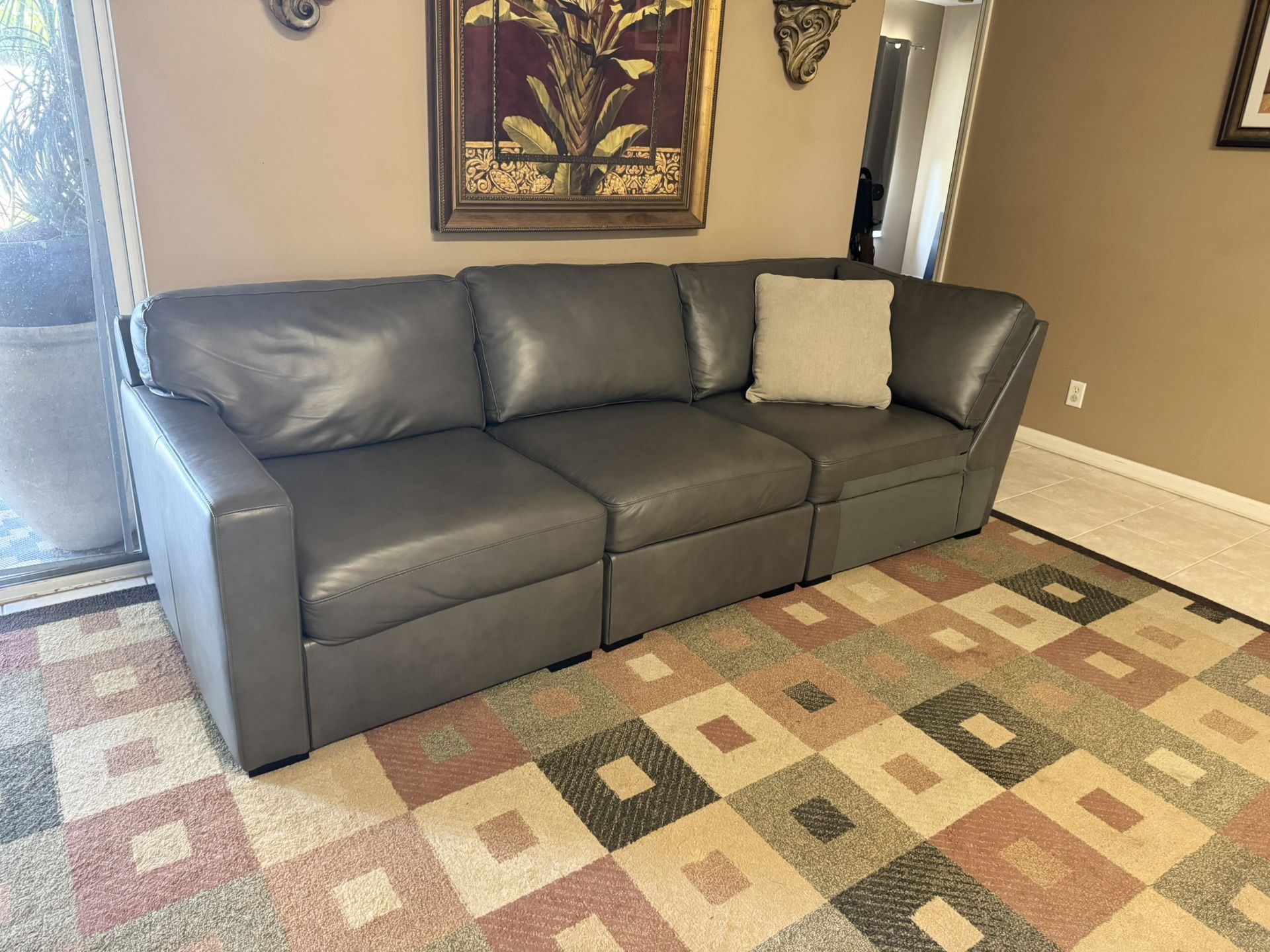 Long 8.5ft Gray Leather Sofa from Macy’s