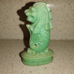 Vintage Jade Green Merlion Hand Carved Asian Statute