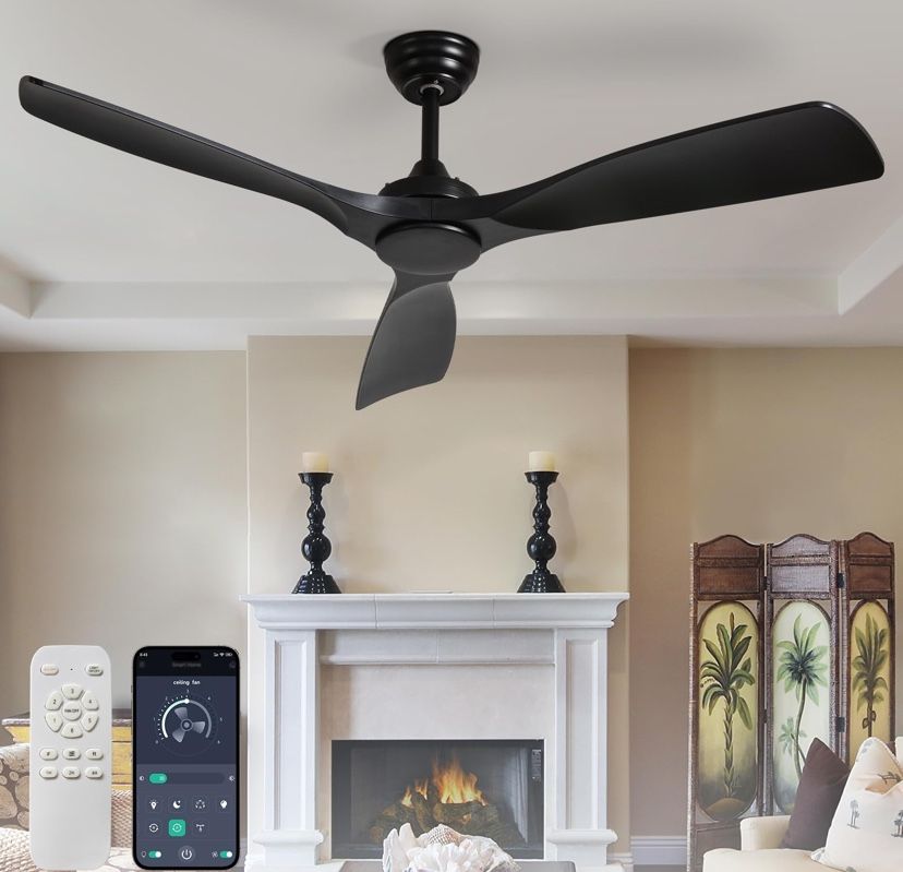 52" Modern Smart Ceiling Fan - App & Remote Control - Matte Black