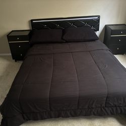 Floating Bed Frame With 2 Night Stand And Mattress