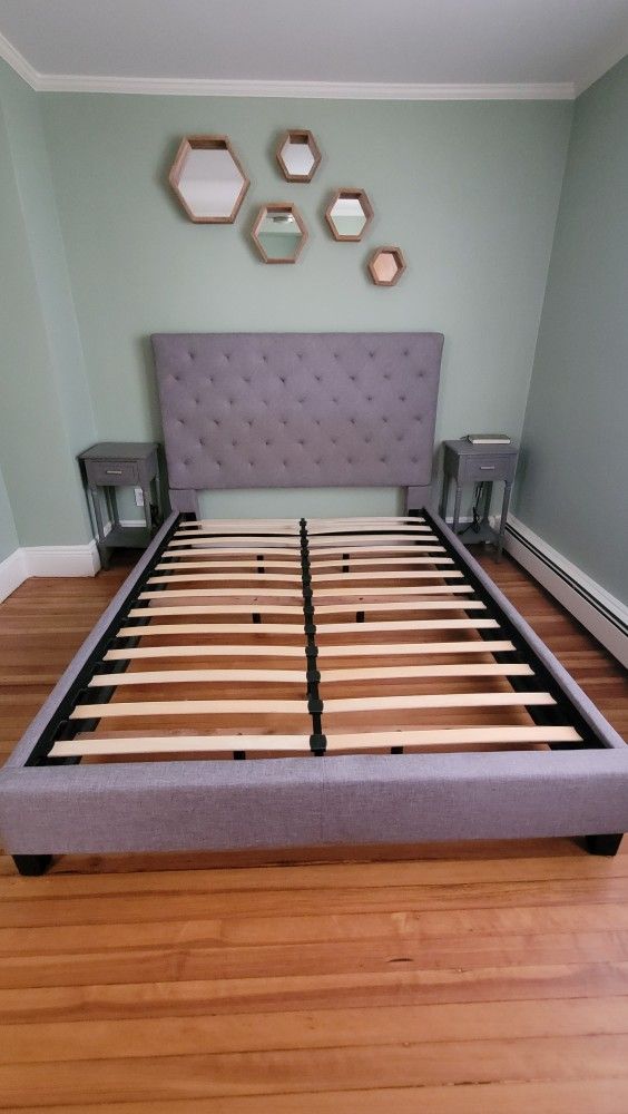 Grey Queen Tufted Bed Frame
