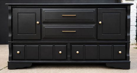 Satin Black Statement Dresser | Champagne Bronze Hardware