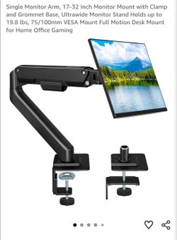 Single Arm Monitor Mount | For 17-32 Inch Monitors | Clamp & Grommet Base