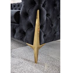 Black Velvet Sofa Loveseat Chair Set With Gold Legs Brand New In Box Firm Price $2,680