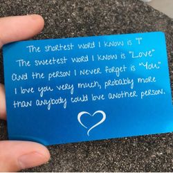 Blue Metal Engraved Love Note Card And Wallet Insert 