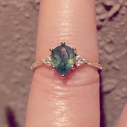 Moss Agate Gold Ring Sz 7