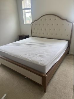 RH-Style King Upholstered Platform Bed + Mattress